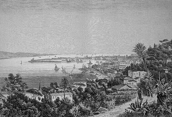 View of Messina, Sicily, Italy, Historic, digitally restored reproduction of an original 19th century artwork