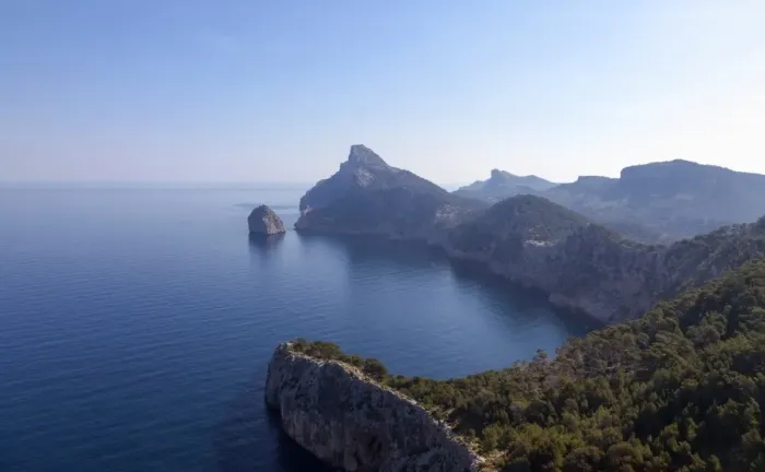 Framed Print : View from the Mirador des Colomer onto the Cap de Formentor and the small island of Colomer, Majorca, Balearic Islands, Spain