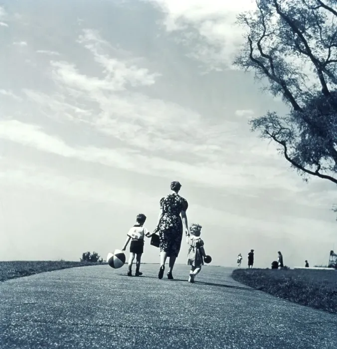 Framed Print : BACK VIEW / MOTHER & HER YOUNG SON & DAUGHTER WALKING IN PARK Framed Print : BACK VIEW / MOTHER & HER YOUNG SON & DAUGHTER WALKING IN PARK