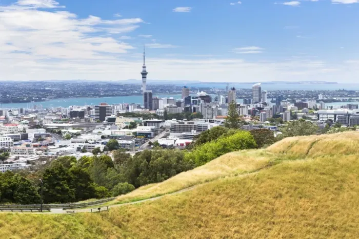 Framed Print : View from Mount Eden, a volcano mountain, over Auckland, Mount Eden, Auckland, Auckland Region, New Zealand