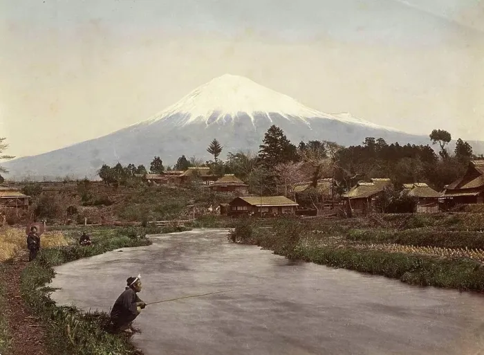 Framed Print : View of Mount Fuji from the village of Omiya, 1890, Japan, Historic, digitally restored reproduction from an original of the time Framed Print : View of Mount Fuji from the village of Omiya, 1890, Japan, Historic, digitally restored reproduction from an original of the time