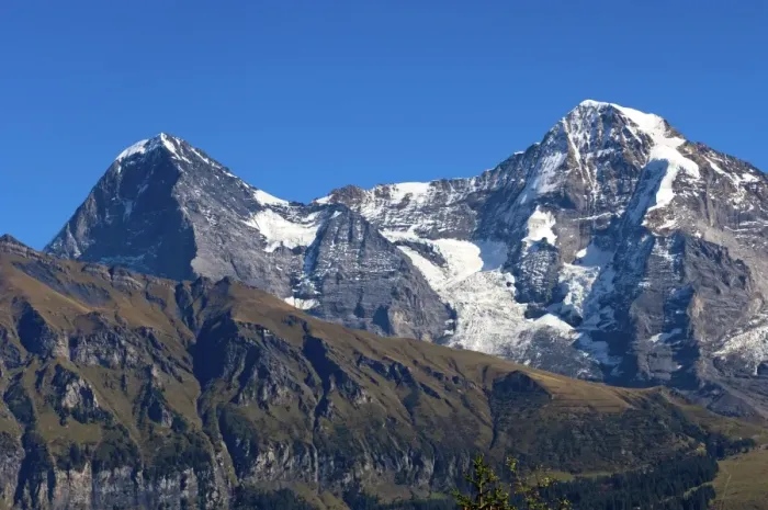 Framed Print : View of the mountains Eiger and Moench from Grutsch Alp near Muerren, Bernese Oberland, Switzerland, Europe