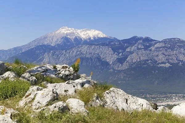 View from Mt. Calistepe on Mt. Tahtali Dagi, Olimpos Beydaglari National Park, Kemer, Lycia, Province of Antalya, Turkey