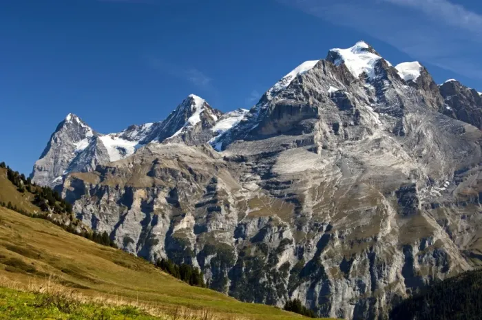 Framed Print : View of Mt. Eiger, Mt. Moench and Mt. Jungfrau, from left to right; UNESCO World Heritage Site Jungfrau-Aletsch protected area, Muerren, Bernese Oberland, Switzerland, Europe Framed Print : View of Mt. Eiger, Mt. Moench and Mt. Jungfrau, from left to right; UNESCO World Heritage Site Jungfrau-Aletsch protected area, Muerren, Bernese Oberland, Switzerland, Europe