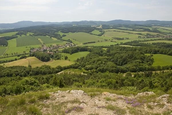 View from Mt Grosser Horselberg towards the Thuringian Forest, near Eisenach, Thuringia, Germany