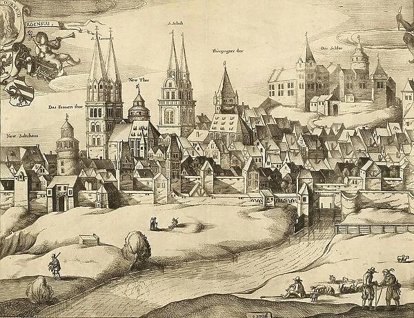 View of Nuremberg, Bavaria, Germany, in 1666, Historical, digitally restored reproduction from a 19th century original