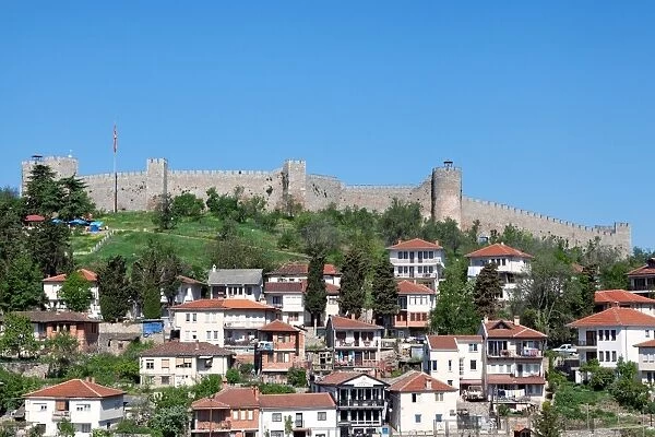 View of Ohrid old town dominated by Samuils fortress, Macedonia