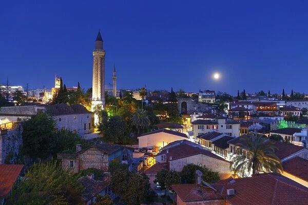 View of the old town with Fluted Minaret, Kaleici, Antalya, Antalya Province, Turkey