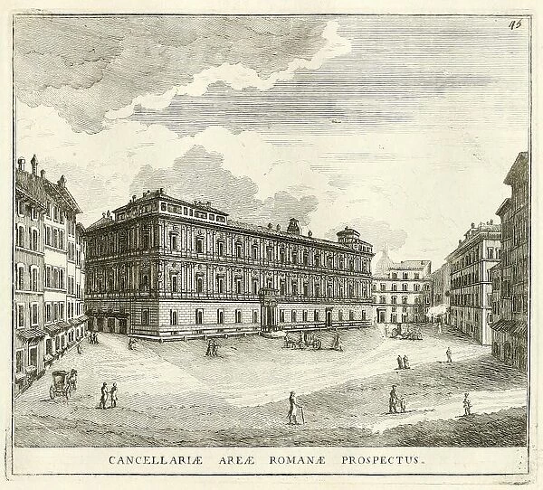 View of the palace, or Chancellor's Square, near Campo di Fiore, historic Rome, Italy, digital reproduction of an original 17th century painting, original date unknown