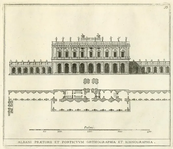 Framed Print : View of the palace and porticoes of Villa Albani, outside Porta Salara, historic Rome, Italy, digital reproduction of an original 17th century original, original date unknown Framed Print : View of the palace and porticoes of Villa Albani, outside Porta Salara, historic Rome, Italy, digital reproduction of an original 17th century original, original date unknown