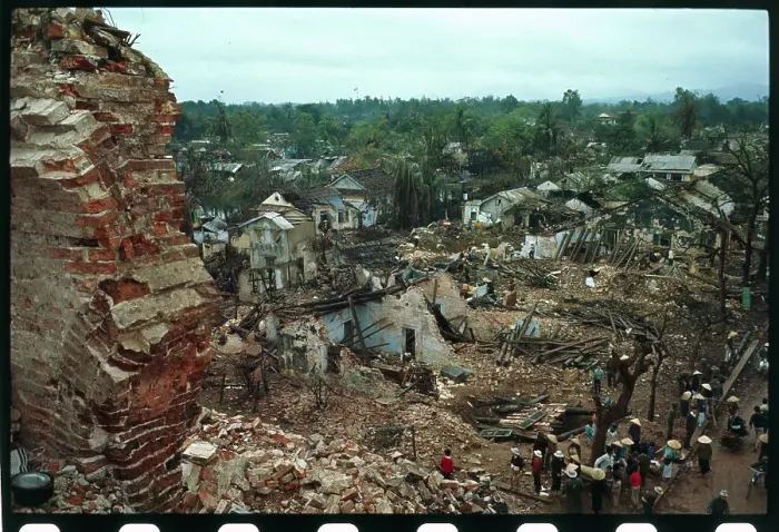 Framed Print : Top View of People Returning to Their Damaged Homes Framed Print : Top View of People Returning to Their Damaged Homes