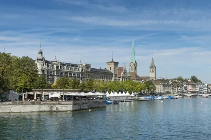 Framed Print : View from Quaibruecke bridge over the Limmat river, beer garden on the island auf Bauschaenzli, Stadthausquai and the Metropol Building, Fraumuenster Church and the spire of St. Peter church at back, Zurich, Canton of Zurich, Switzerland, Europe Framed Print : View from Quaibruecke bridge over the Limmat river, beer garden on the island auf Bauschaenzli, Stadthausquai and the Metropol Building, Fraumuenster Church and the spire of St. Peter church at back, Zurich, Canton of Zurich, Switzerland, Europe