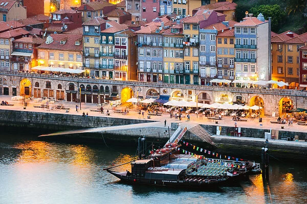 View over Ribeira district at night, Porto, Portugal