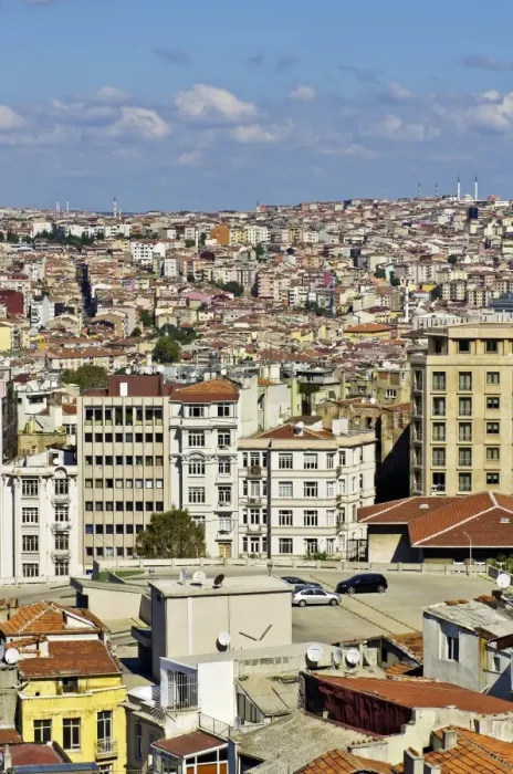 Framed Print : View over the rooftops of Besiktas and Beyoglu towards the Bosphorus, as seen from the Galata Tower, Kuelesi, Istanbul, Turkey