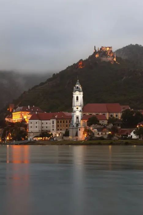 Framed Print : View from Rossatzbach over the Danube river on Duernstein, Wachau, Lower Austria, Austria, Europe