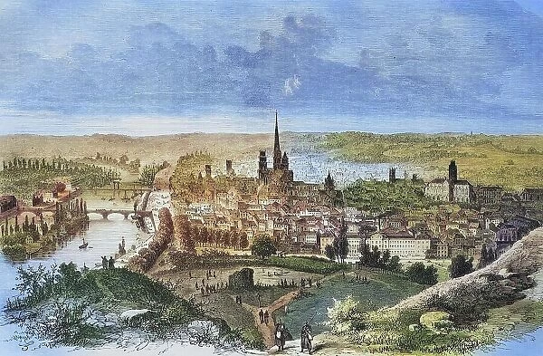 View of Rouen, France, 1870, illustrated war history 1870-1871, German-French campaign, Germany, France, View of Rouen, illustrated war history, German, French war 1870-1871, Germany, France