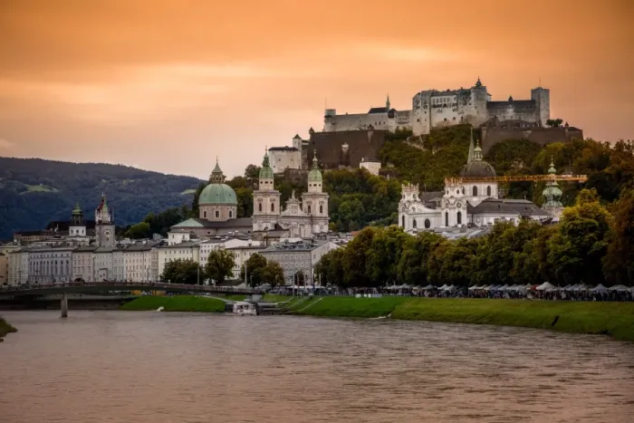 Framed Print : View of Salzach River and Skyline of the Historic Centre of Salzburg City, Austria