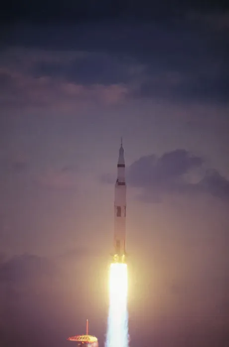 Framed Print : View of Saturn V Rocket Blasting Off