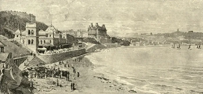 Framed Print : View of Scarborough bay and beach, North Yorkshire, Victorian Holiday resort, 1888, 19th Century Framed Print : View of Scarborough bay and beach, North Yorkshire, Victorian Holiday resort, 1888, 19th Century