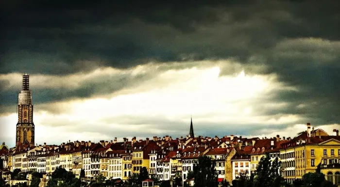 Framed Print : Bern. View on scenic old town of Bern and Bern Cathedral (UNESCO World Cultural Heritage)