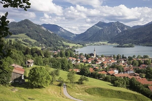 View of Schliersee in the summer, from Oberiss, Upper Bavaria, Bavaria, Germany