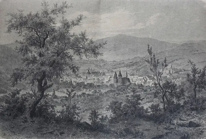 Framed Print : View of Schmalkalden in 1880, Thuringia, Germany, Historic, digitally restored reproduction of an original 19th-century artwork Framed Print : View of Schmalkalden in 1880, Thuringia, Germany, Historic, digitally restored reproduction of an original 19th-century artwork