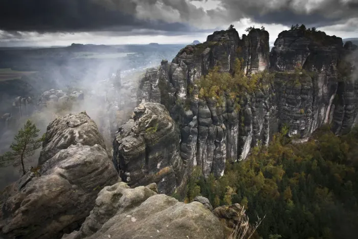 Framed Print : View from Schrammstein lookout point, Elbe Sandstone Mountains, Saxony, Germany Framed Print : View from Schrammstein lookout point, Elbe Sandstone Mountains, Saxony, Germany