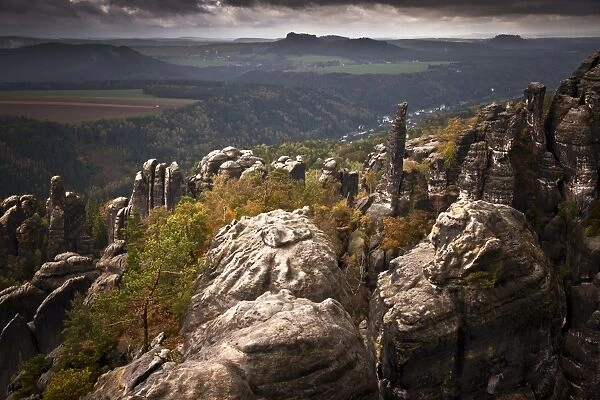 View from Schrammstein lookout point, Elbe Sandstone Mountains, Saxony, Germany