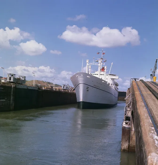 Framed Print : View of Ship at Panama Canal's Miraflores Locks Framed Print : View of Ship at Panama Canal's Miraflores Locks