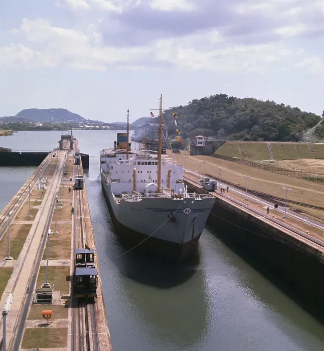 Framed Print : View of Ship at Panama Canal's Miraflores Locks Framed Print : View of Ship at Panama Canal's Miraflores Locks