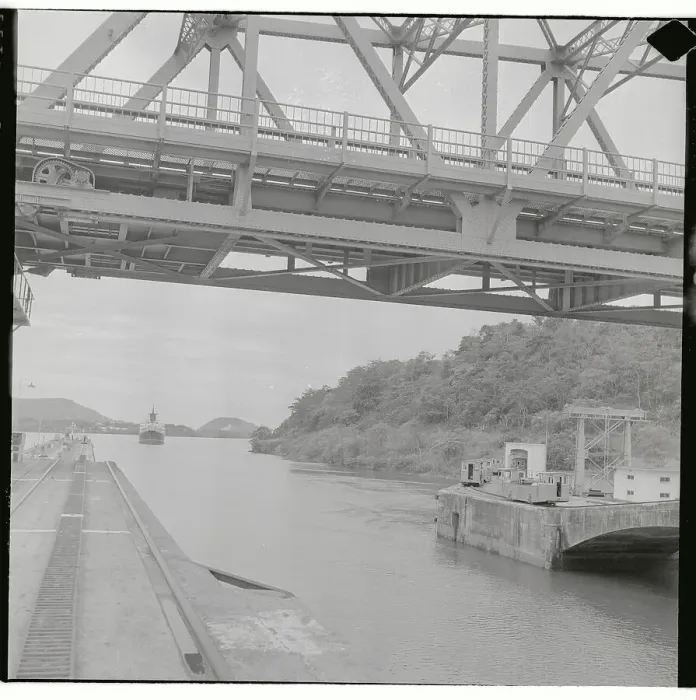 Framed Print : View of Ship Traveling on Panama Canal Framed Print : View of Ship Traveling on Panama Canal