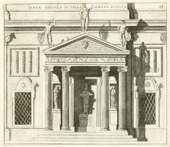 Framed Print : View of the small temple of Diana Efesia, in Villa Fudetta, historic Rome, Italy, digital reproduction of an original 17th-century template, original date unknown Framed Print : View of the small temple of Diana Efesia, in Villa Fudetta, historic Rome, Italy, digital reproduction of an original 17th-century template, original date unknown