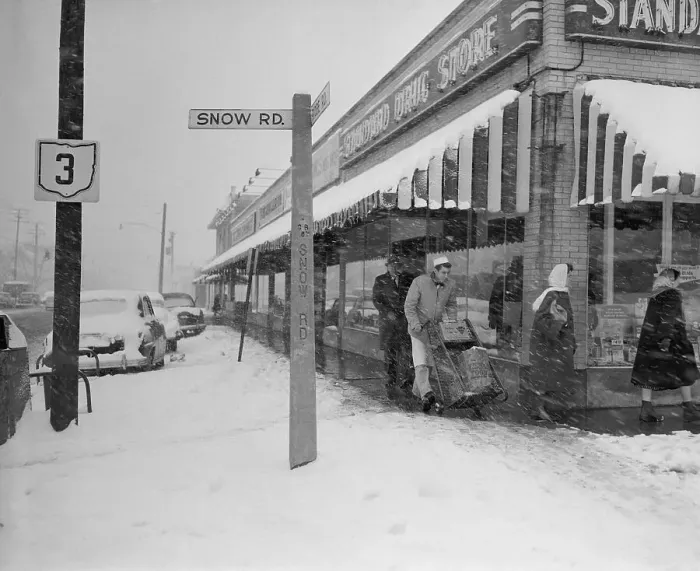 Framed Print : View of Snow Road During Blizzard