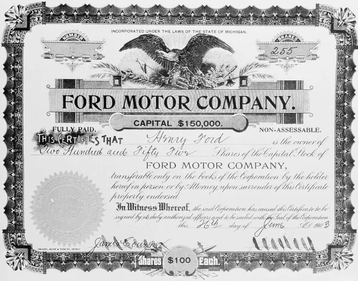 Framed Print : View of Stock Certificate Owned by Henry Ford Framed Print : View of Stock Certificate Owned by Henry Ford