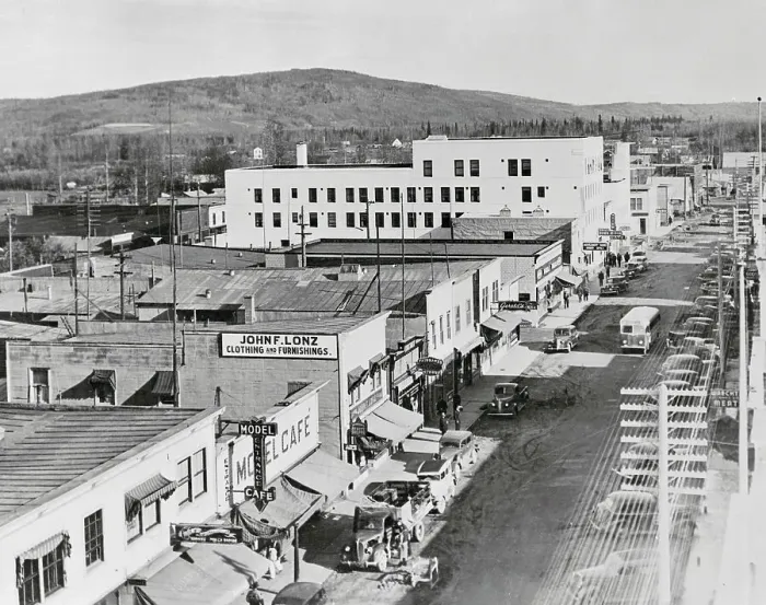 Framed Print : View of Stores Under Mountainside in Fairbanks, Alaska Framed Print : View of Stores Under Mountainside in Fairbanks, Alaska