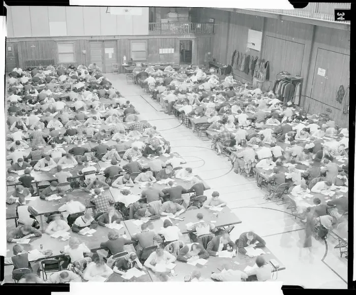 Framed Print : View of Students Taking Exams