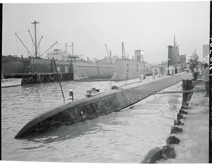 Framed Print : View of Submarine Partially Submerged in Waters Framed Print : View of Submarine Partially Submerged in Waters