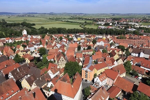 View from the tower of the Daniel or St. -Georgs-Kirche church to the northwest, Noerdlingen, Swabia, Bavaria, Germany, Europe