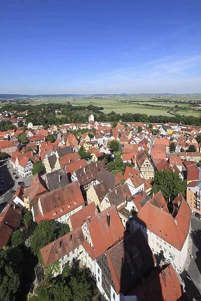 View from the tower of the Daniel or St. -Georgs-Kirche church to the west, Noerdlingen, Swabia, Bavaria, Germany, Europe