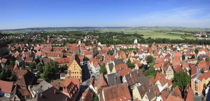Framed Print : View from the tower of the Daniel or St. -Georgs-Kirche church to the west, Noerdlingen, Swabia, Bavaria, Germany, Europe