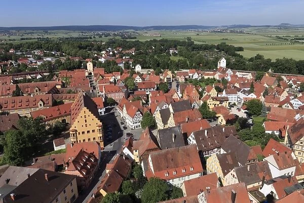 View from the tower of the Daniel or St. -Georgs-Kirche church to the west, Noerdlingen, Swabia, Bavaria, Germany, Europe