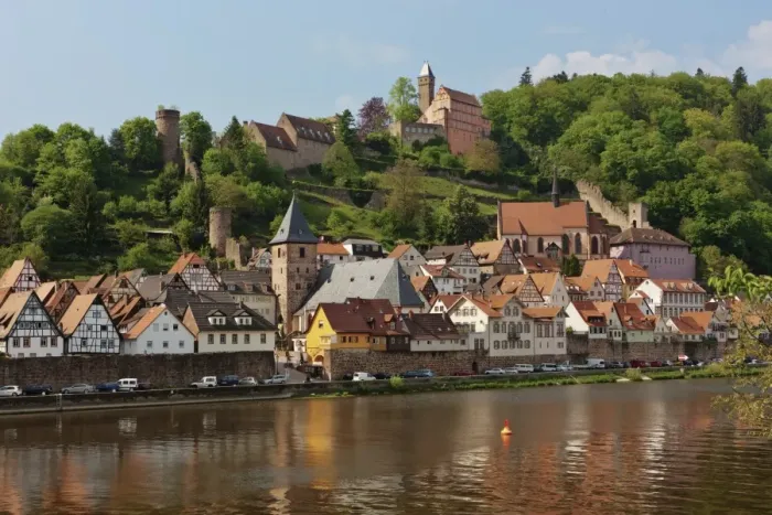 Framed Print : View of the town with Hirschhorn Castle, Marktkirche Church, the Carmelite Monastery and the Neckar River, Hirschhorn, Neckartal-Odenwald Nature Reserve, Hesse, Germany, Europe, PublicGround Framed Print : View of the town with Hirschhorn Castle, Marktkirche Church, the Carmelite Monastery and the Neckar River, Hirschhorn, Neckartal-Odenwald Nature Reserve, Hesse, Germany, Europe, PublicGround
