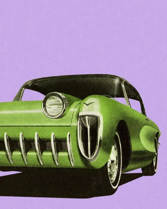 Framed Print : Front View of Unique Green Car Framed Print : Front View of Unique Green Car