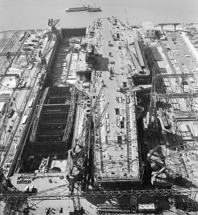 Framed Print : View of USS Forrestal Receiving Finishing Touches Framed Print : View of USS Forrestal Receiving Finishing Touches