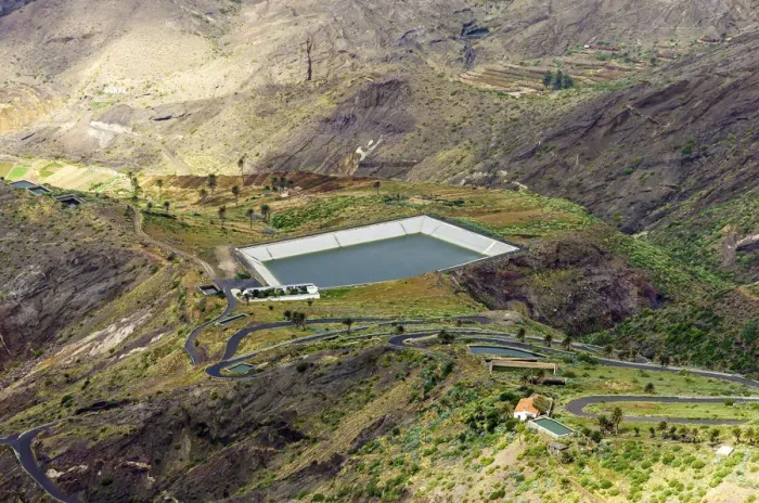 Framed Print : View of the valley with a reservoir, Alojera, La Gomera, Canary Islands, Spain Framed Print : View of the valley with a reservoir, Alojera, La Gomera, Canary Islands, Spain