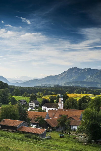 View of the village of Aidling, Upper Bavaria, Bavaria, Germany
