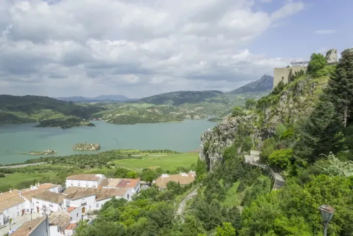 Framed Print : View over the village on the Embalse de Zahara and the castle, Zahara de la Sierra, Andalucia, Spain Framed Print : View over the village on the Embalse de Zahara and the castle, Zahara de la Sierra, Andalucia, Spain