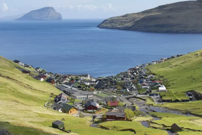 Framed Print : View of the village of Kvivik, Streymoy, Faroe Islands, Denmark Framed Print : View of the village of Kvivik, Streymoy, Faroe Islands, Denmark