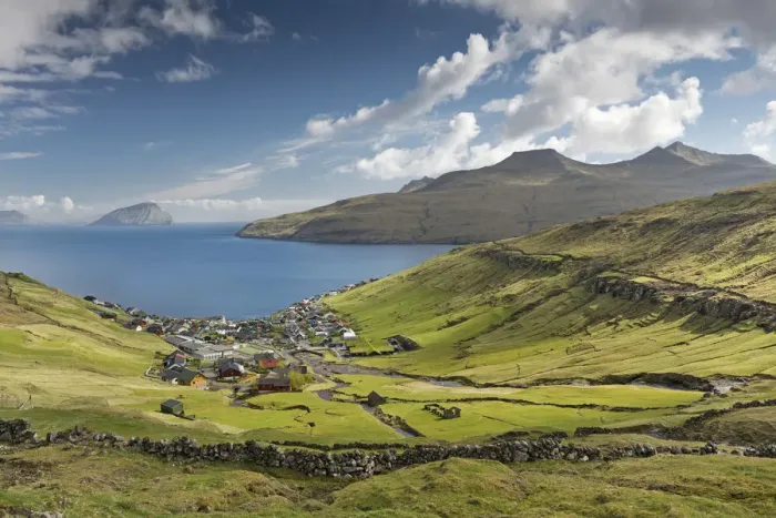 Framed Print : View of the village of Kvivik, Streymoy, Faroe Islands, Denmark Framed Print : View of the village of Kvivik, Streymoy, Faroe Islands, Denmark