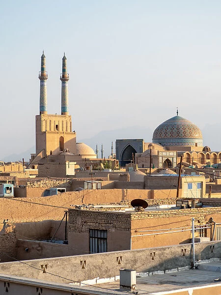 View of Yazd old town with Jameh mosque, Iran